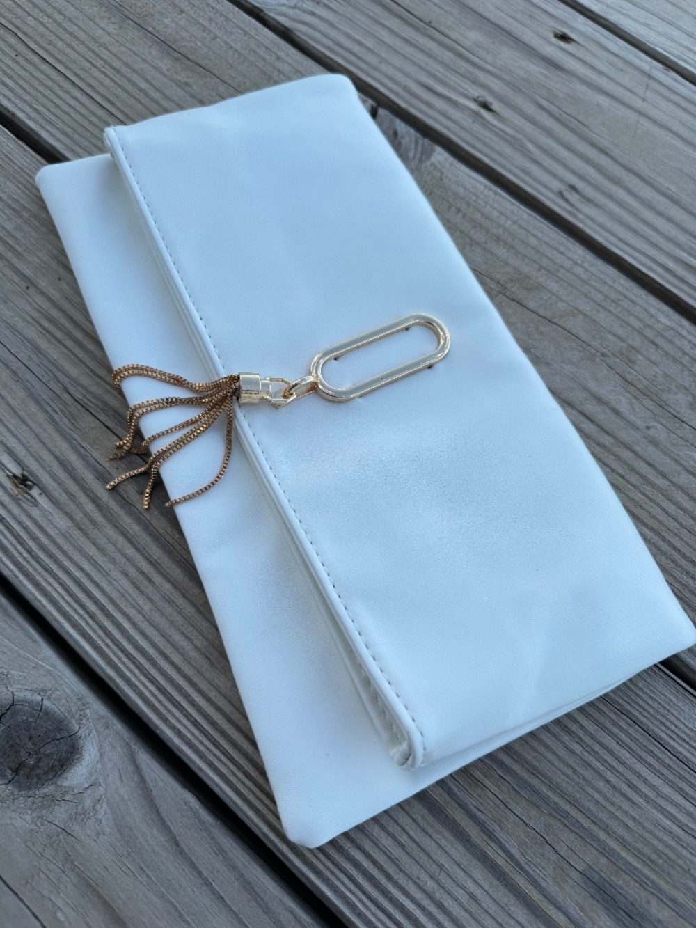 spacious white evening clutch